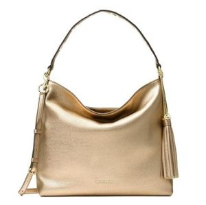 MICHAEL KORS GOLD BROOKLYN LARGE LEATHER HOBO